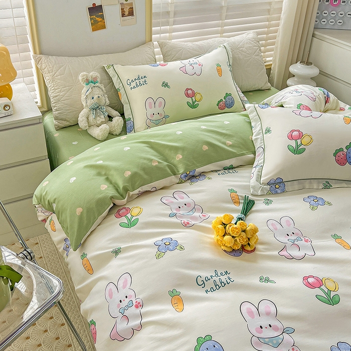 91家纺网 家纺一手货源 找家纺 乐童 2024网红直播爆款吊边＋一字绣工艺款四件套（七） 萝卜兔