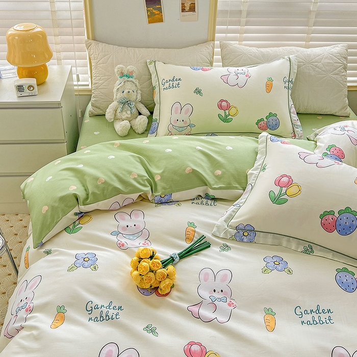 91家纺网 家纺一手货源 找家纺 乐童 2024网红直播爆款吊边＋一字绣工艺款四件套（七） 萝卜兔