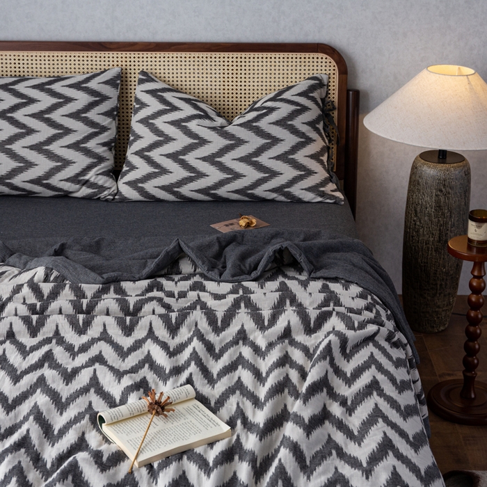 91家纺网 家纺一手货源 找家纺 安莱生活 2023新款双层纱复古大提花系列海澜夏被及夏被四件套 海澜黑