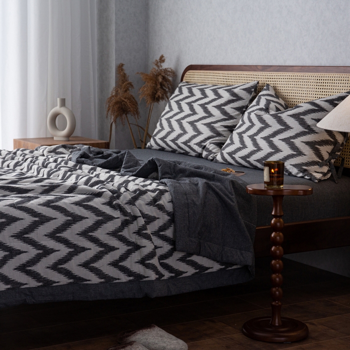 91家纺网 家纺一手货源 找家纺 安莱生活 2023新款双层纱复古大提花系列海澜夏被及夏被四件套 海澜黑