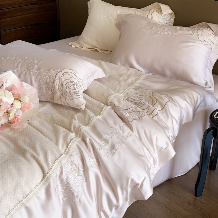 91家纺网 家纺一手货源 找家纺 MIU缪家居 2023新款80支兰精天丝四件套-梦幻鱼姬 鱼姬粉