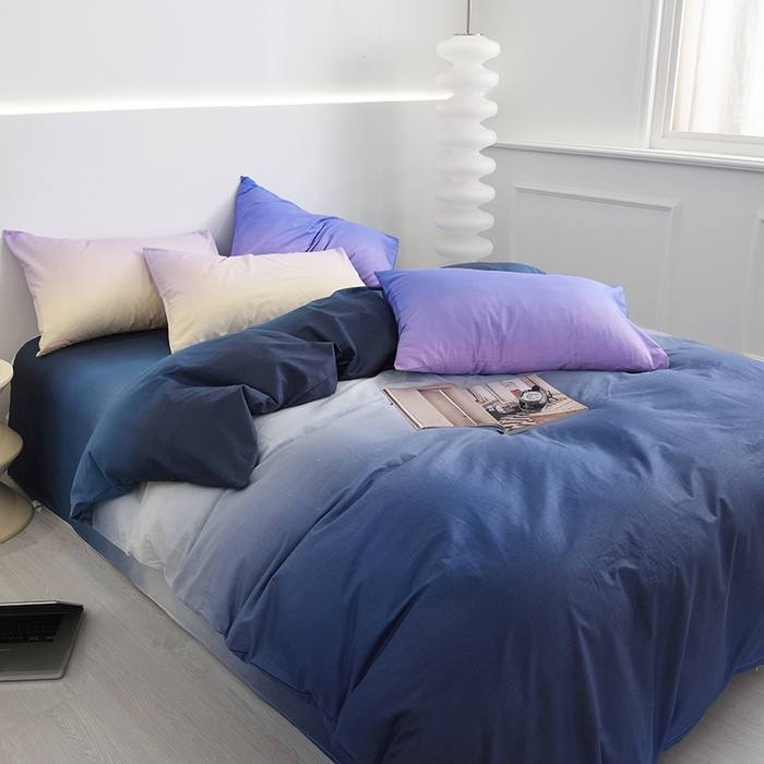 91家纺网 家纺一手货源 找家纺 启优家纺2023新款全棉13370渐变色四件套 秘境-黑