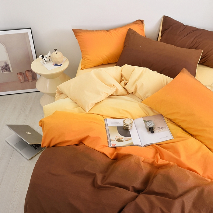 91家纺网 家纺一手货源 找家纺 启优家纺2023新款全棉13370渐变色四件套 秘境-桔