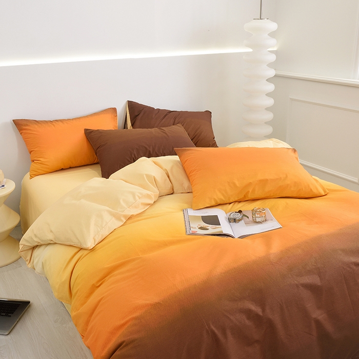 91家纺网 家纺一手货源 找家纺 启优家纺2023新款全棉13370渐变色四件套 秘境-桔