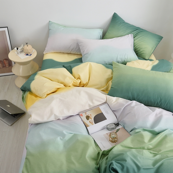 91家纺网 家纺一手货源 找家纺 启优家纺2023新款全棉13370渐变色四件套 星河-绿