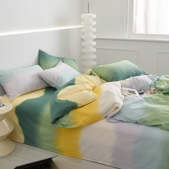 91家纺网 家纺一手货源 找家纺 启优家纺2023新款全棉13370渐变色四件套 星河-绿