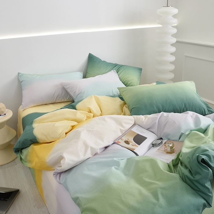 91家纺网 家纺一手货源 找家纺 启优家纺2023新款全棉13370渐变色四件套 星河-绿