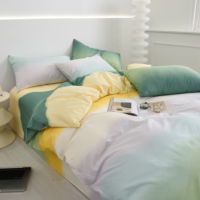 91家纺网 家纺一手货源 找家纺 启优家纺2023新款全棉13370渐变色四件套 星河-绿