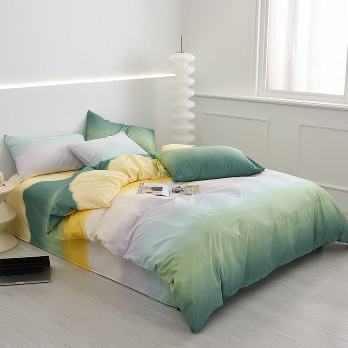 91家纺网 家纺一手货源 找家纺 启优家纺2023新款全棉13370渐变色四件套 星河-绿