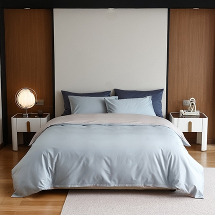 寐眠-豫皖 2023新款100支全棉长绒棉四件套 月光蓝-星辰灰