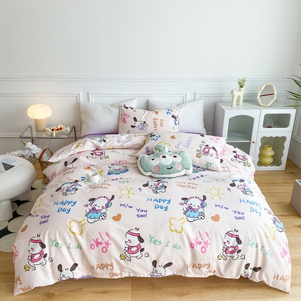 91家纺网 家纺一手货源 找家纺 珺柔家纺 2023新款13372全棉印花四件套 顽皮狗