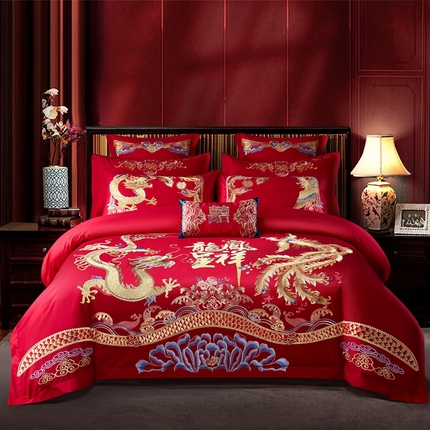 91家纺网 家纺一手货源 找家纺 尹黛尔 2024新品婚庆四件套系列套件 龙凤呈祥