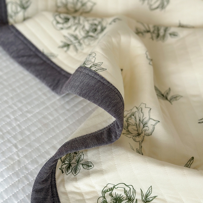 91家纺网 家纺一手货源 找家纺 吾秀 2023新款A类棉代尔针织棉毯 法式玫瑰（绿）