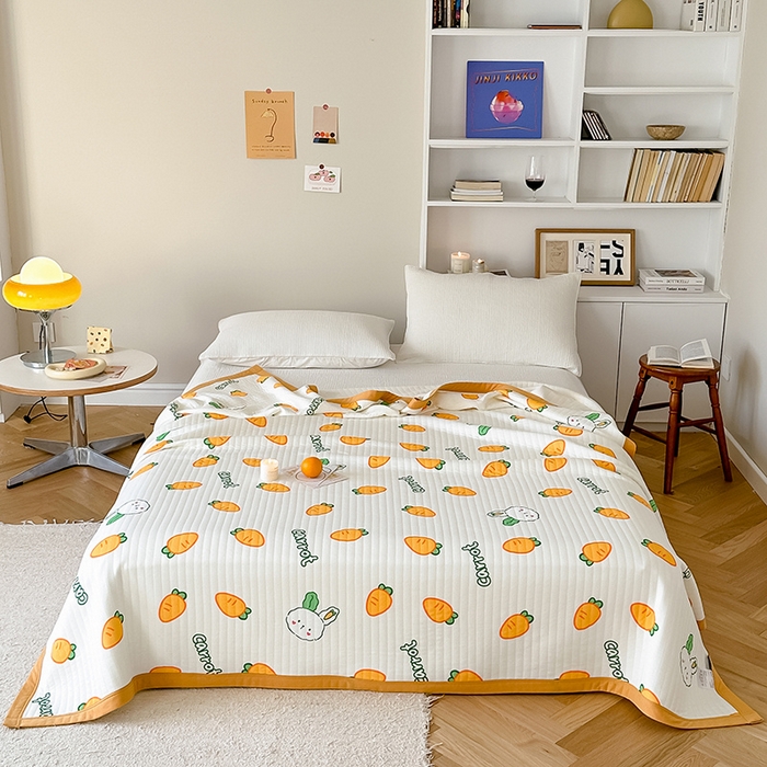 91家纺网 家纺一手货源 找家纺 吾秀 2023新款A类棉代尔针织棉毯 萝卜兔（米黄）