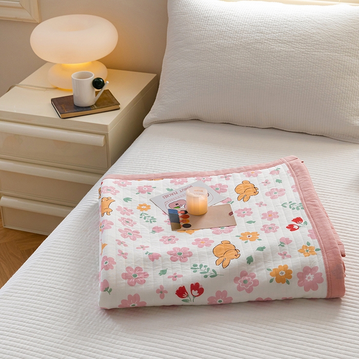 91家纺网 家纺一手货源 找家纺 吾秀 2023新款A类棉代尔针织棉毯 菲菲兔（粉）