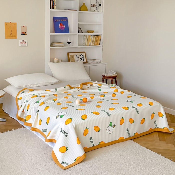 91家纺网 家纺一手货源 找家纺 吾秀 2023新款A类棉代尔针织棉毯 萝卜兔（米黄）