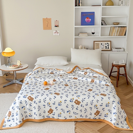 吾秀 2023新款A类棉代尔针织棉毯 花蜜小熊（蓝）