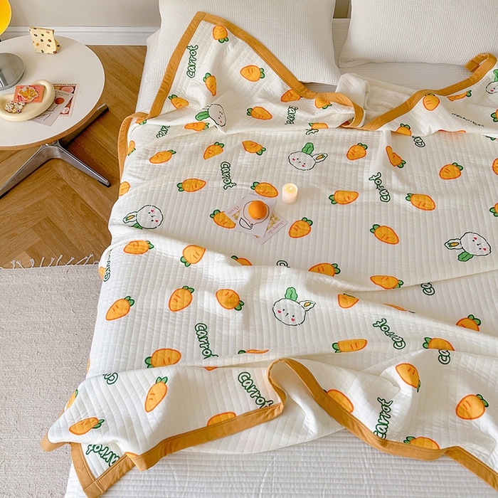 91家纺网 家纺一手货源 找家纺 吾秀 2023新款A类棉代尔针织棉毯 萝卜兔（米黄）