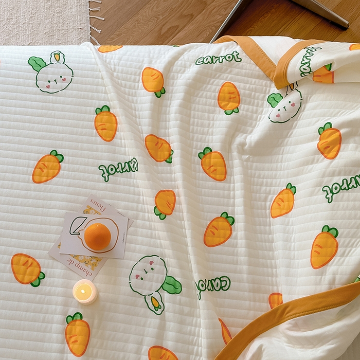 91家纺网 家纺一手货源 找家纺 吾秀 2023新款A类棉代尔针织棉毯 萝卜兔（米黄）