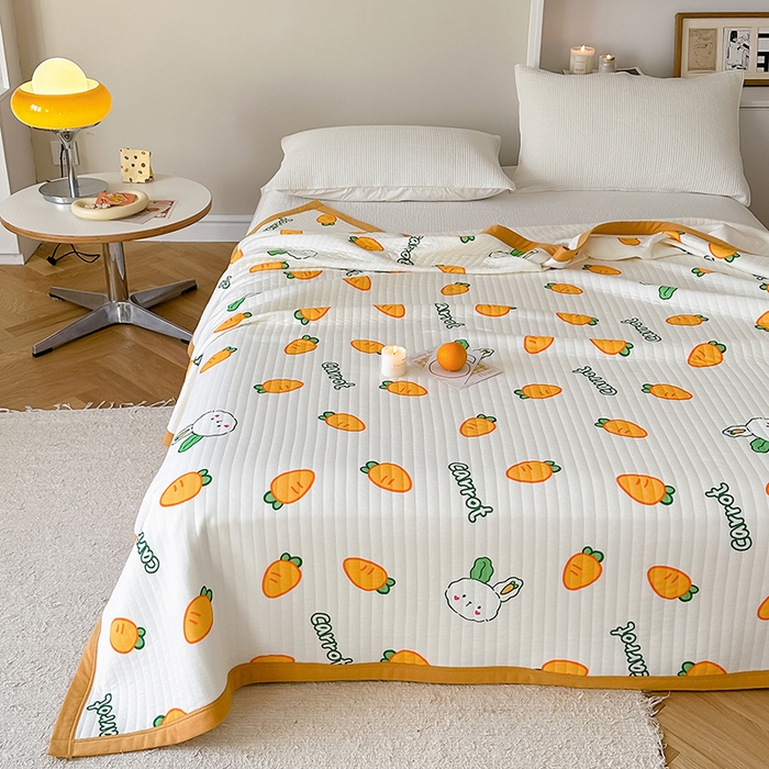 91家纺网 家纺一手货源 找家纺 吾秀 2023新款A类棉代尔针织棉毯 萝卜兔（米黄）