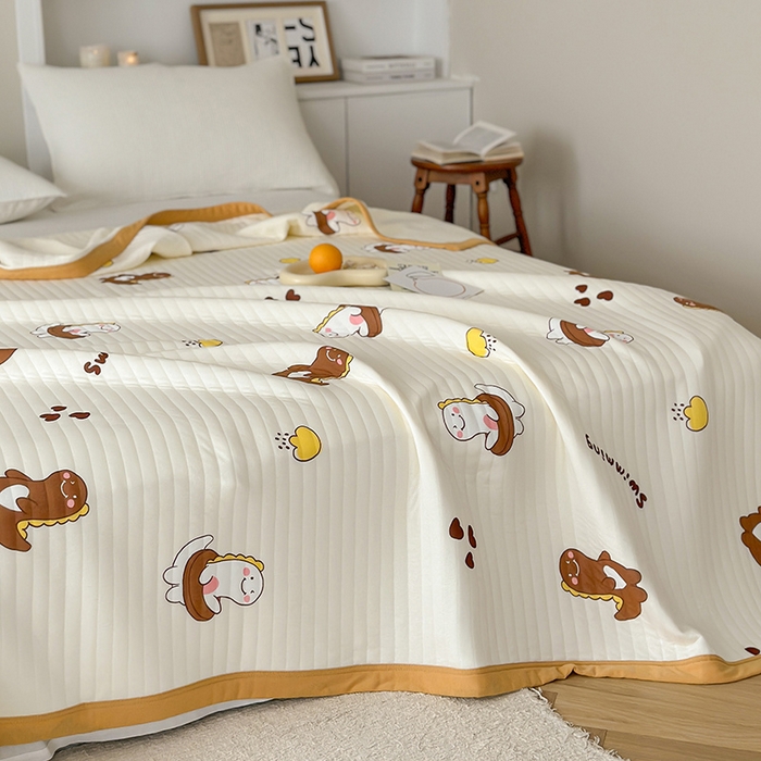 91家纺网 家纺一手货源 找家纺 吾秀 2023新款A类棉代尔针织棉毯 萌萌小恐龙（咖）