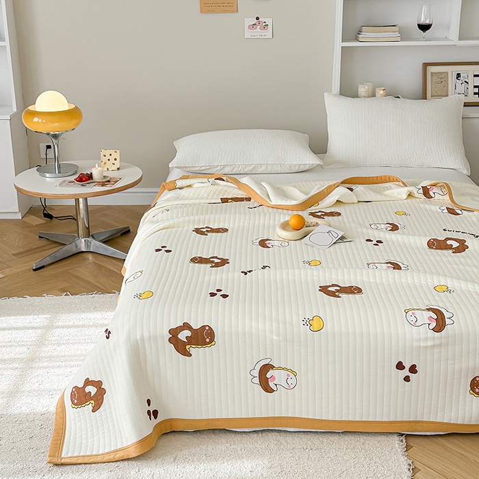 91家纺网 家纺一手货源 找家纺 吾秀 2023新款A类棉代尔针织棉毯 萌萌小恐龙（咖）