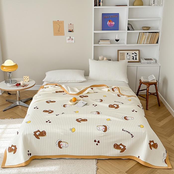 91家纺网 家纺一手货源 找家纺 吾秀 2023新款A类棉代尔针织棉毯 萌萌小恐龙（咖）