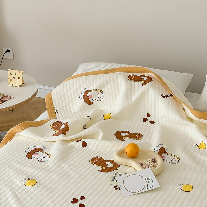 91家纺网 家纺一手货源 找家纺 吾秀 2023新款A类棉代尔针织棉毯 萌萌小恐龙（咖）