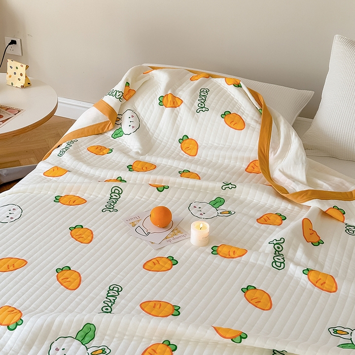 91家纺网 家纺一手货源 找家纺 吾秀 2023新款A类棉代尔针织棉毯 萝卜兔（米黄）