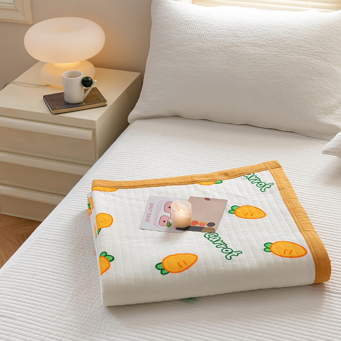 91家纺网 家纺一手货源 找家纺 吾秀 2023新款A类棉代尔针织棉毯 萝卜兔（米黄）