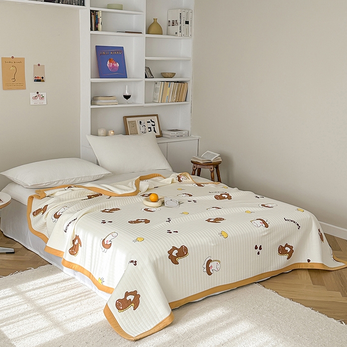 91家纺网 家纺一手货源 找家纺 吾秀 2023新款A类棉代尔针织棉毯 萌萌小恐龙（咖）