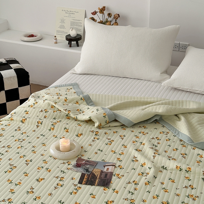 91家纺网 家纺一手货源 找家纺 吾秀 2023新款A类棉代尔针织棉毯 抹茶