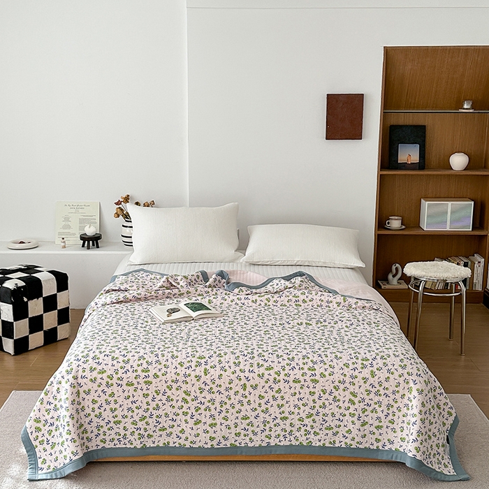 91家纺网 家纺一手货源 找家纺 吾秀 2023新款A类棉代尔针织棉毯 小香果（粉）