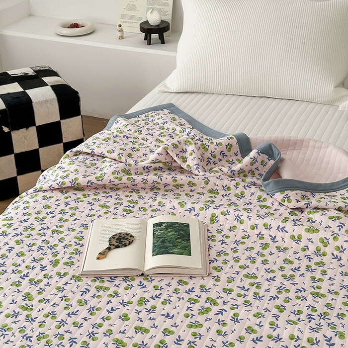 91家纺网 家纺一手货源 找家纺 吾秀 2023新款A类棉代尔针织棉毯 小香果（粉）