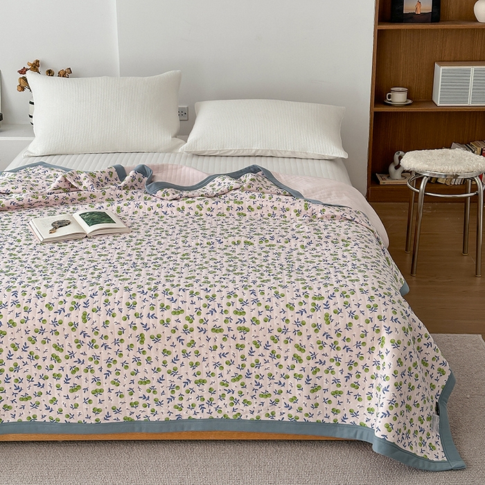 91家纺网 家纺一手货源 找家纺 吾秀 2023新款A类棉代尔针织棉毯 小香果（粉）