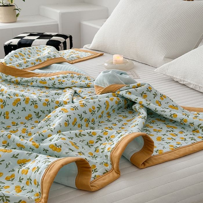 91家纺网 家纺一手货源 找家纺 吾秀 2023新款A类棉代尔针织棉毯 小香果（绿）