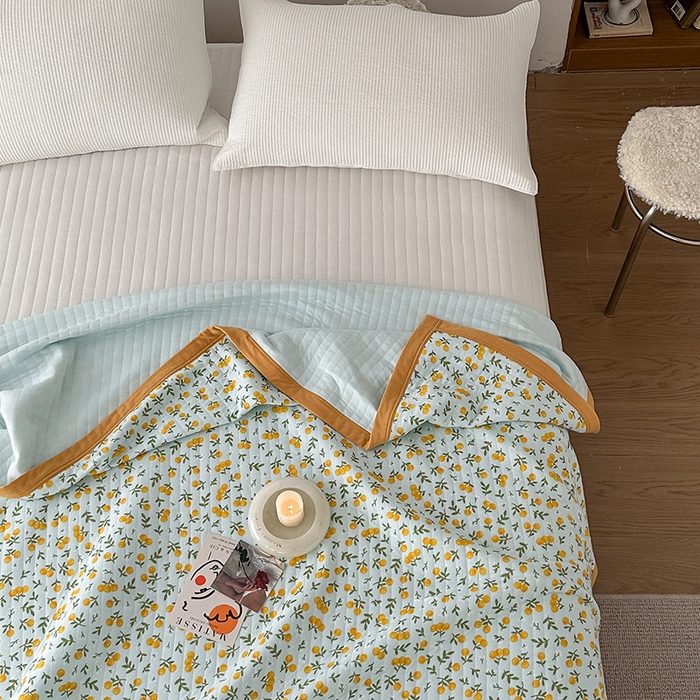 91家纺网 家纺一手货源 找家纺 吾秀 2023新款A类棉代尔针织棉毯 小香果（绿）