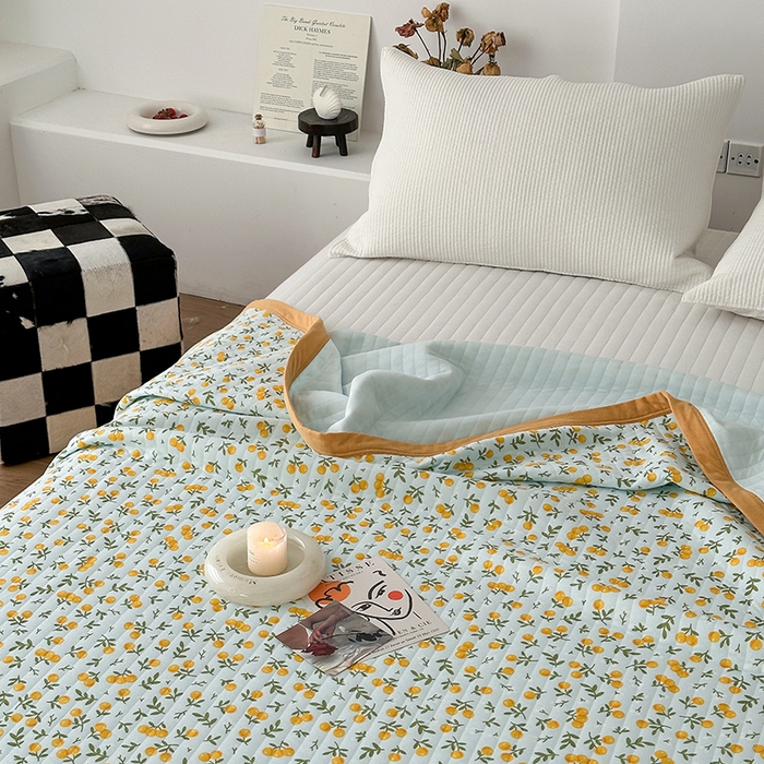 91家纺网 家纺一手货源 找家纺 吾秀 2023新款A类棉代尔针织棉毯 小香果（绿）