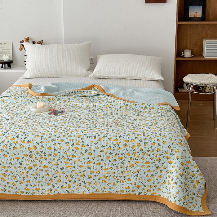 91家纺网 家纺一手货源 找家纺 吾秀 2023新款A类棉代尔针织棉毯 小香果（绿）