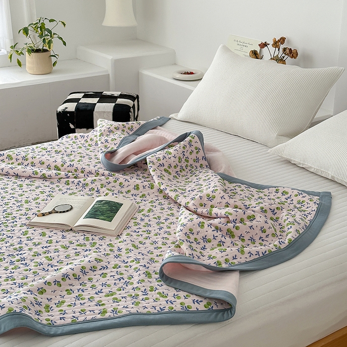 91家纺网 家纺一手货源 找家纺 吾秀 2023新款A类棉代尔针织棉毯 小香果（粉）