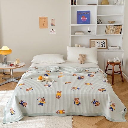 吾秀 2023新款A类棉代尔针织棉毯 小熊乐园（绿）