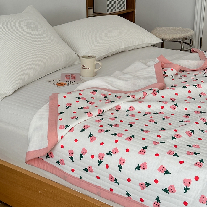 91家纺网 家纺一手货源 找家纺 吾秀 2023新款A类棉代尔针织棉毯 郁金香（粉）