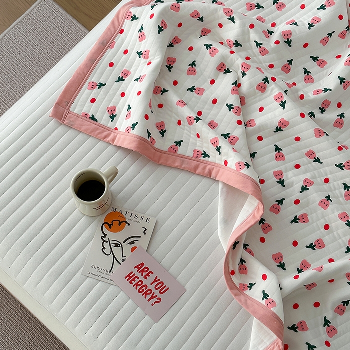 91家纺网 家纺一手货源 找家纺 吾秀 2023新款A类棉代尔针织棉毯 郁金香（粉）