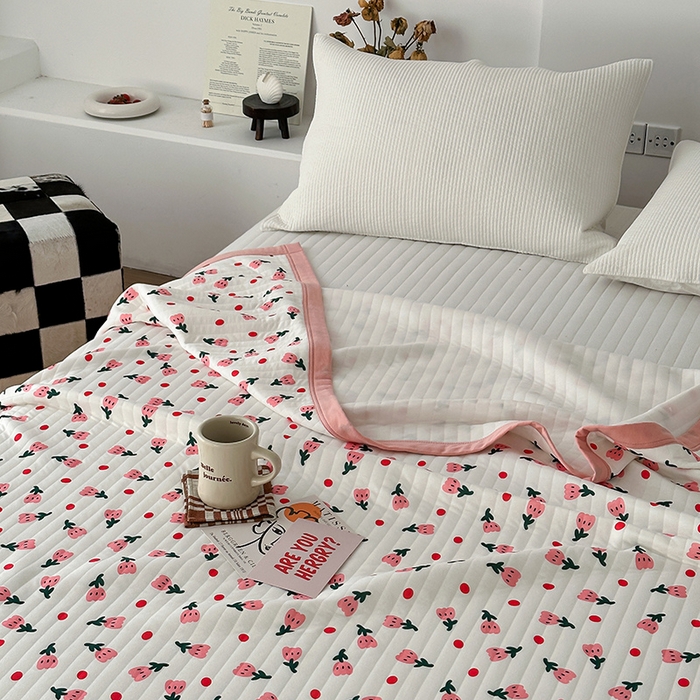 91家纺网 家纺一手货源 找家纺 吾秀 2023新款A类棉代尔针织棉毯 郁金香（粉）