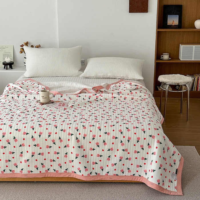 91家纺网 家纺一手货源 找家纺 吾秀 2023新款A类棉代尔针织棉毯 郁金香（粉）