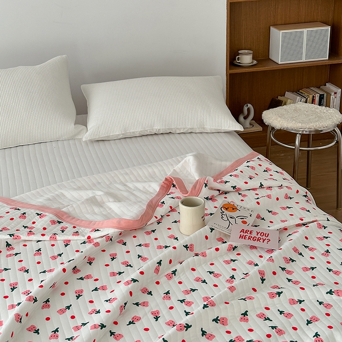 91家纺网 家纺一手货源 找家纺 吾秀 2023新款A类棉代尔针织棉毯 郁金香（粉）