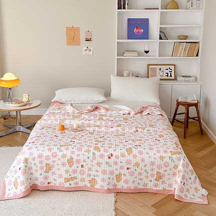 91家纺网 家纺一手货源 找家纺 吾秀 2023新款A类棉代尔针织棉毯 菲菲兔（粉）