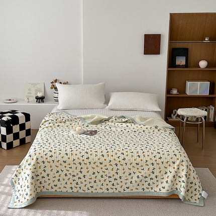 91家纺网 家纺一手货源 找家纺 吾秀 2023新款A类棉代尔针织棉毯 木槿花（绿）