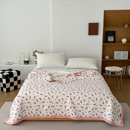 91家纺网 家纺一手货源 找家纺 吾秀 2023新款A类棉代尔针织棉毯 郁金香（粉）