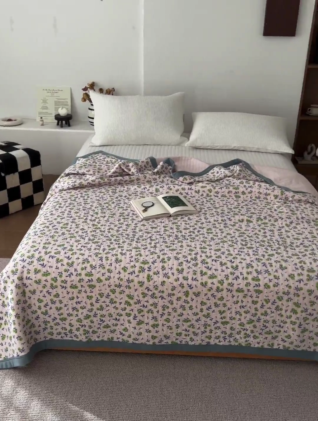 91家纺网 家纺一手货源 找家纺 吾秀 2023新款A类棉代尔针织棉毯 小香果（粉）